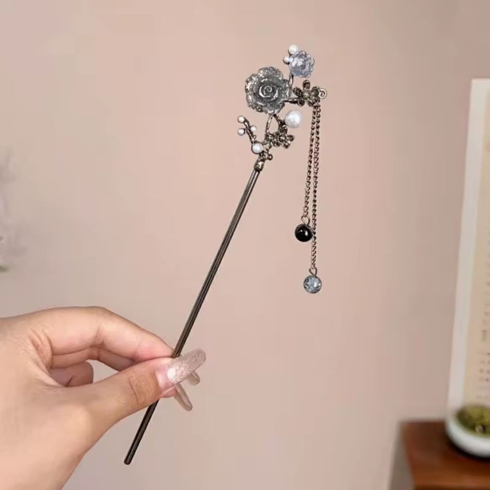 Brand New Titanium Black Rose Rhinestone Hair Pin